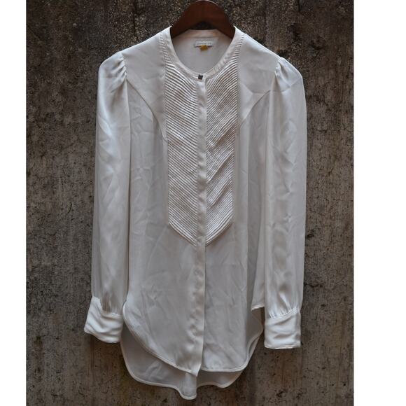 leifsdottir Tops - Leifsdottir White Long Sleeve Blouse with Textured Bib Detail – Size Small